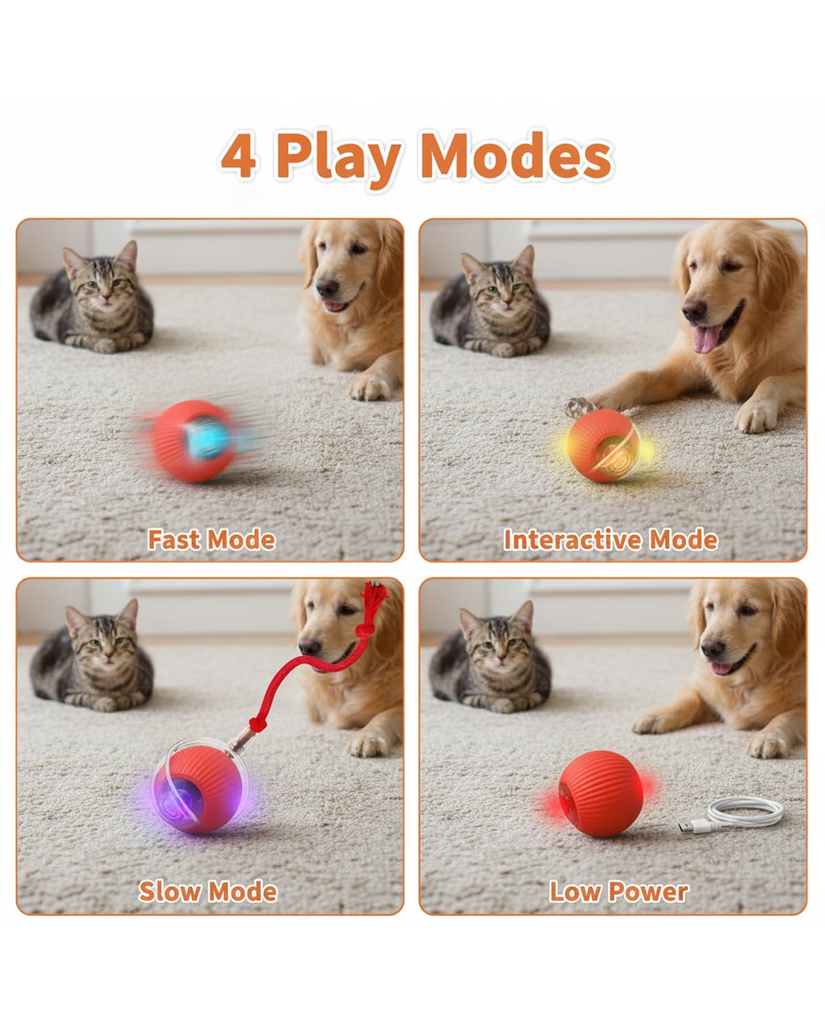 Ipawsplus Interactive Rolling & Bouncing Pet Toy Ball, Red