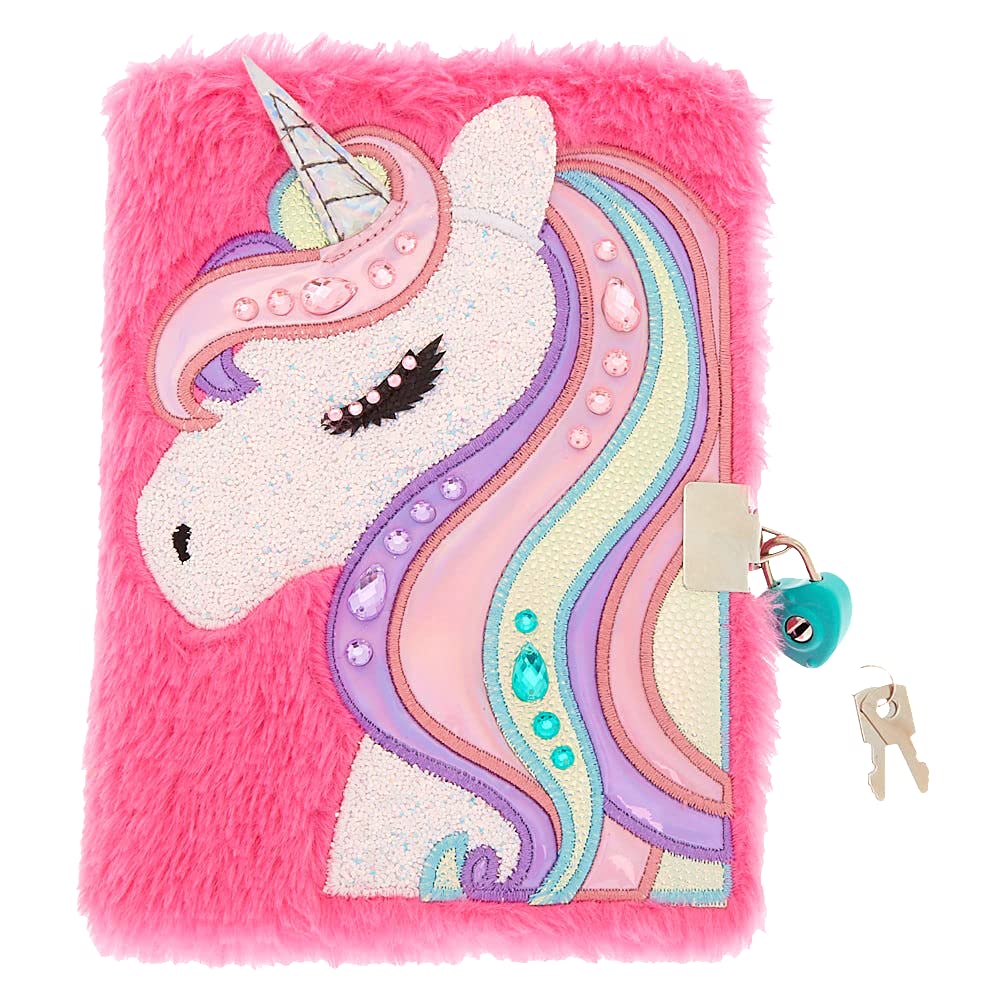Claire's Diary With Lock For Girls | Fuzzy Plush Lock Secret - Kids Journal Gift Notebook - Pink