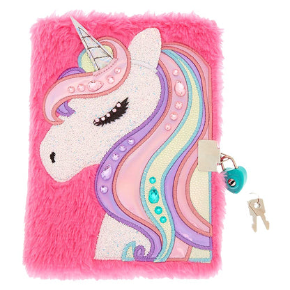 Claire's Diary With Lock For Girls | Fuzzy Plush Lock Secret - Kids Journal Gift Notebook - Pink