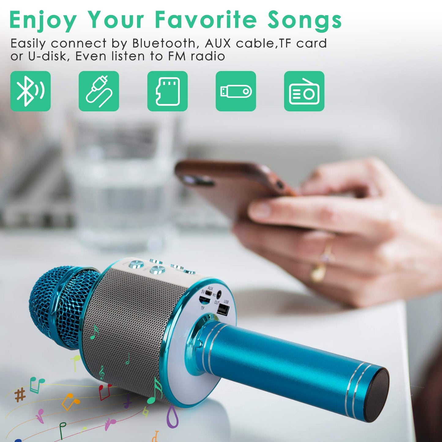 Wireless Bluetooth Karaoke Microphone for Kids (Blue)