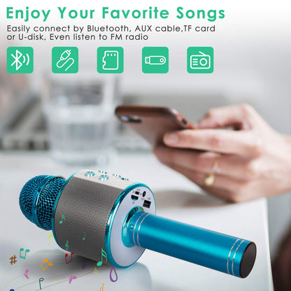 Wireless Bluetooth Karaoke Microphone for Kids (Blue)