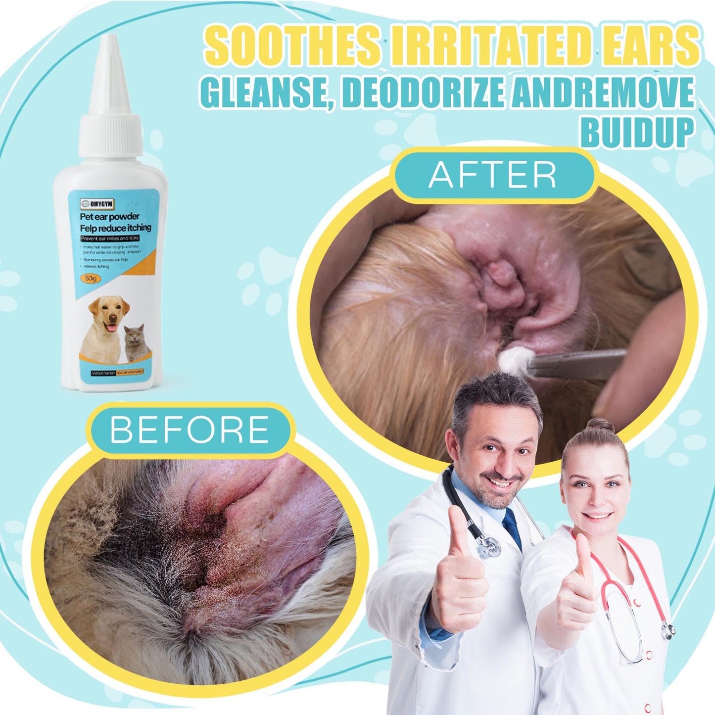 OMYGYM Ear Powder for Dogs & Cats 1.8 oz