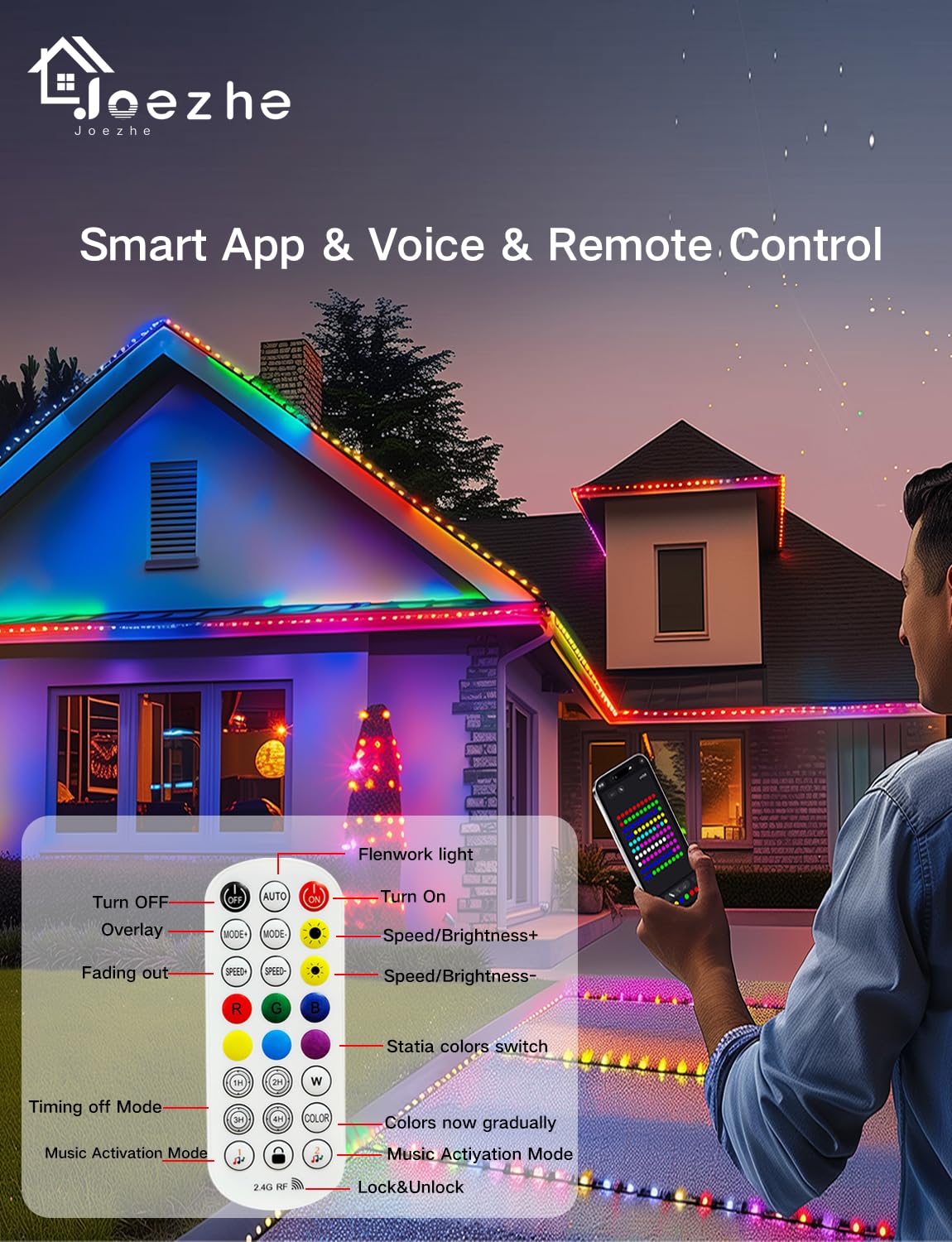Permanent Outdoor Lights, 50ft with 36 LED Lights, IP67 Water-Proof, Compatible with Alexa, Assistant