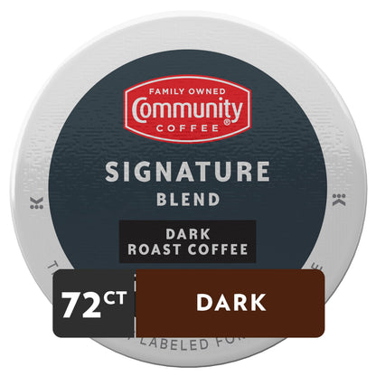 Community Coffee Signature Blend 72 Count Coffee Pods, Dark Roast, Compatible with Keurig 2.0 K-Cup Brewers, Box of 72 Pods (BB 2027/07/29)