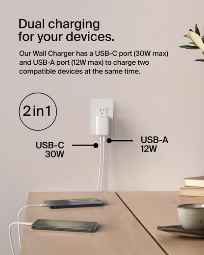 Belkin 42W USB C and USB A Charger Block, USB C to C Cable Included