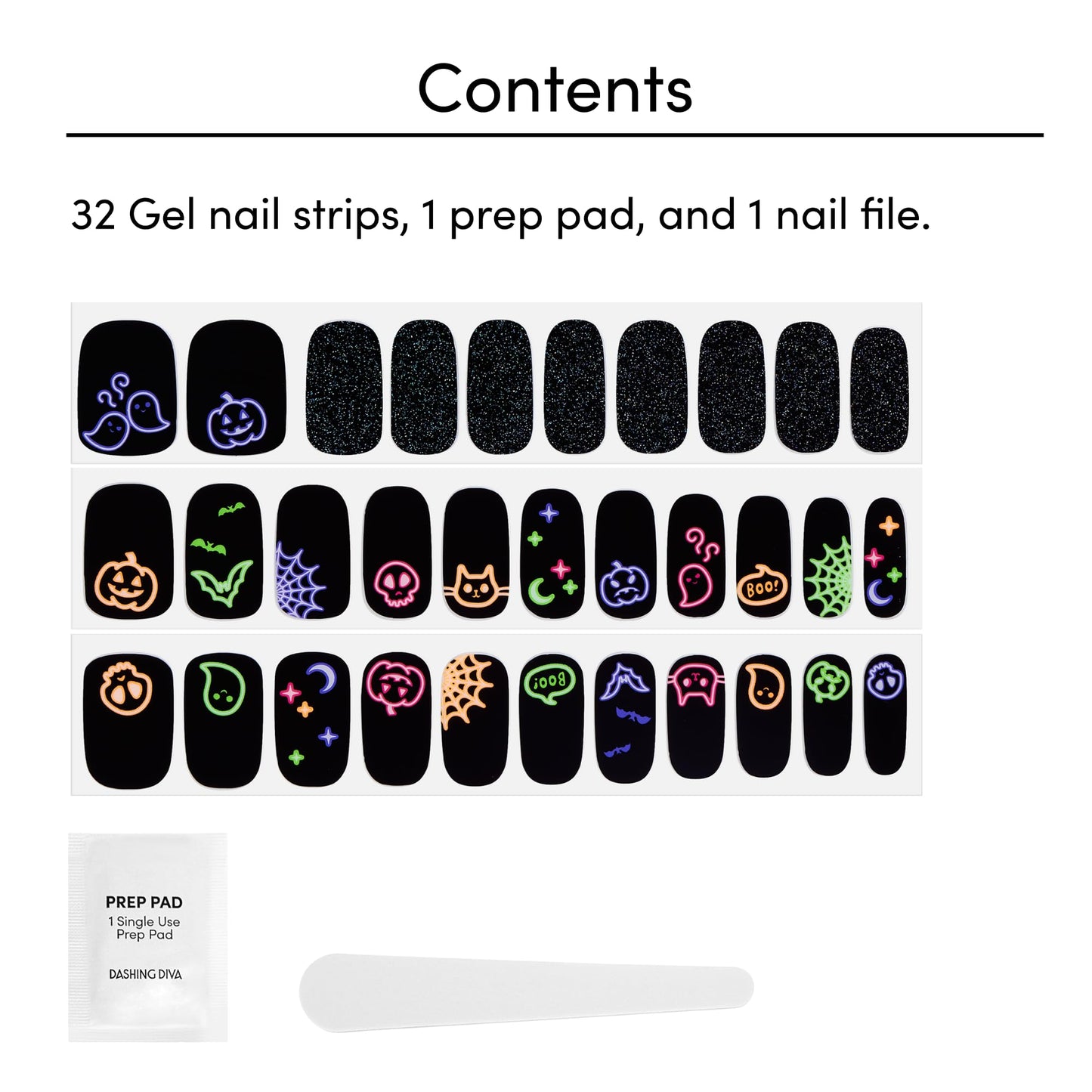 Dashing Diva Gloss Nail Strips - Deja Boo | UV Free, Chip Resistant, Long Lasting Gel Stickers | Contains 32 Wraps, 1 Prep Pad, 1 File