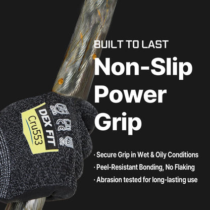 DEX FIT Professional Grade Level 5 Cut Resistant Gloves Cru553, Updated 2025 Coating, 3D Comfort Fit, Water-Based XS/6