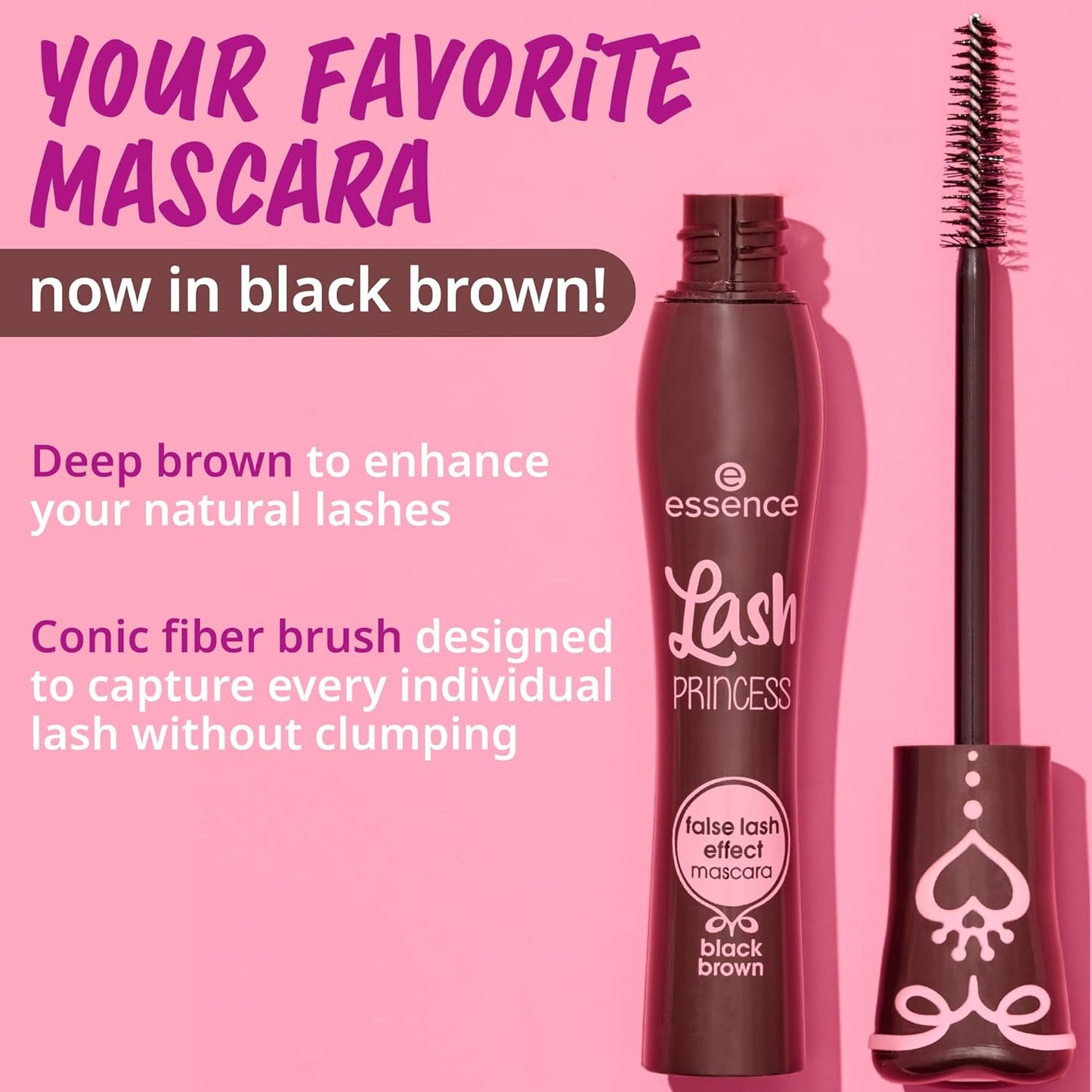 Essence Lash Princess False Lash Effect Mascara - Black Brown - Intense Volume, Length & Definition | Vegan, Cruelty Free & Paraben Free