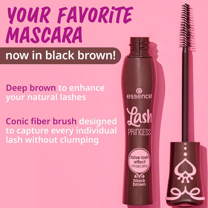 Essence Lash Princess False Lash Effect Mascara - Black Brown - Intense Volume, Length & Definition | Vegan, Cruelty Free & Paraben Free
