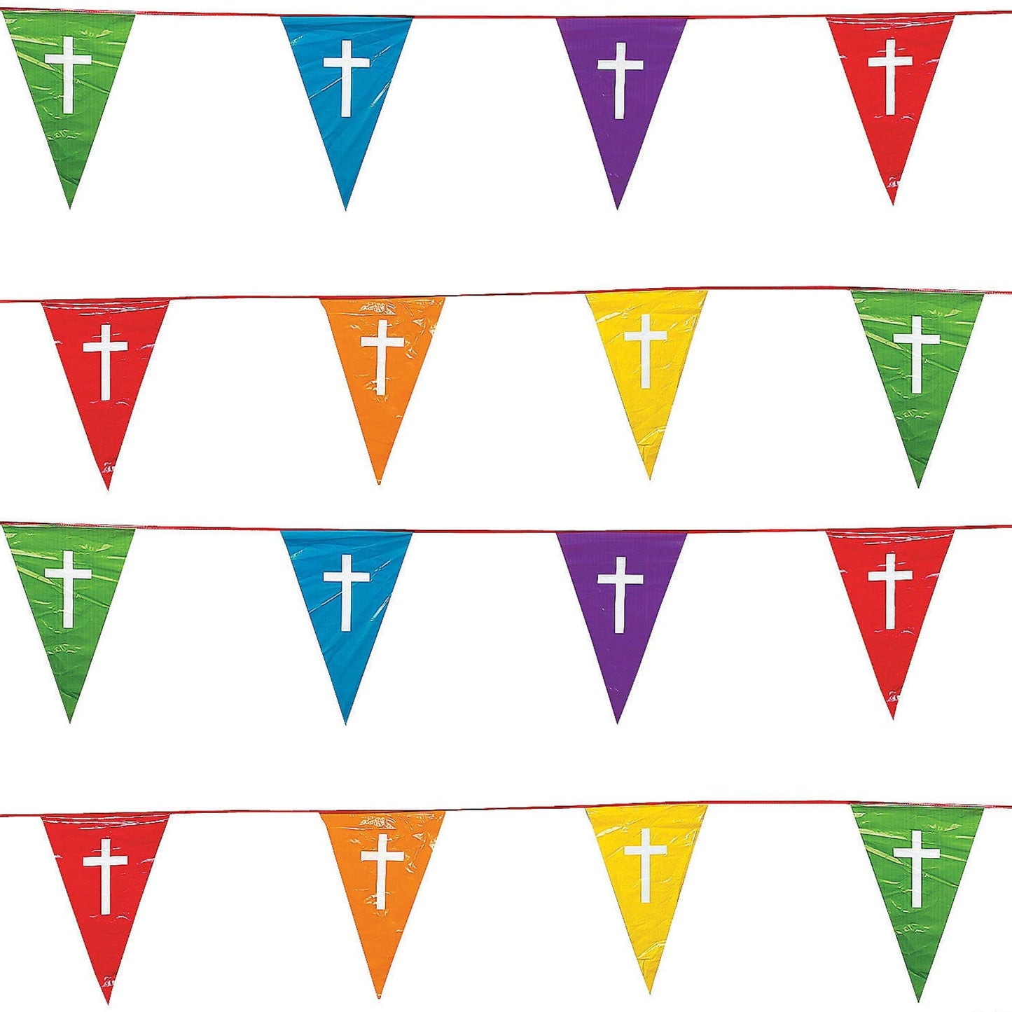 Rainbow Plastic Religious Pennant Banner - (100 ft.) 1 Piece - Vibrant and Eye-catching Decor for Church Parties
