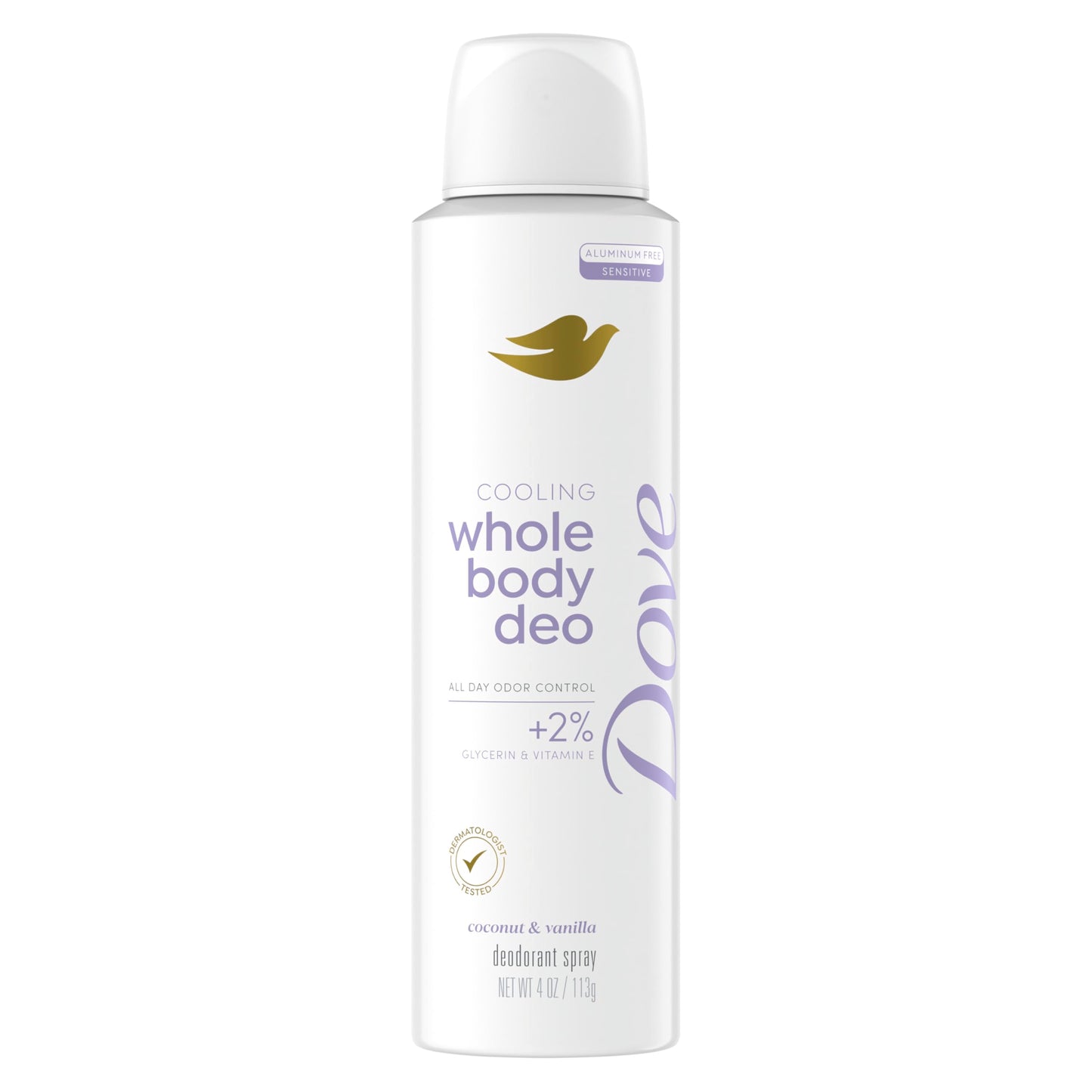 Dove Whole Body Deo Aluminum Free Invisible Spray Deodorant Coconut & Vanilla 4oz