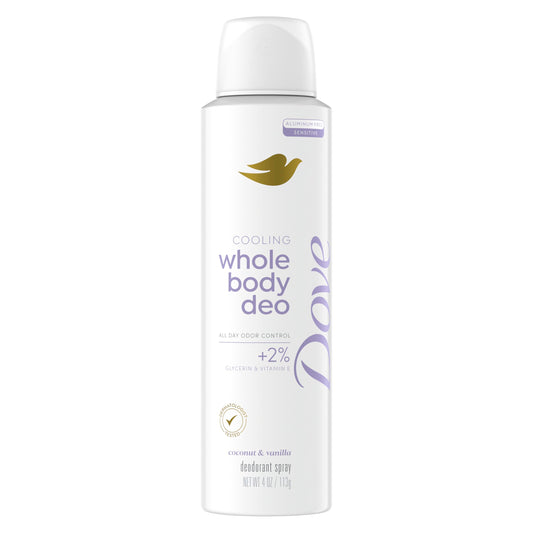 Dove Whole Body Deo Aluminum Free Invisible Spray Deodorant Coconut & Vanilla 4oz