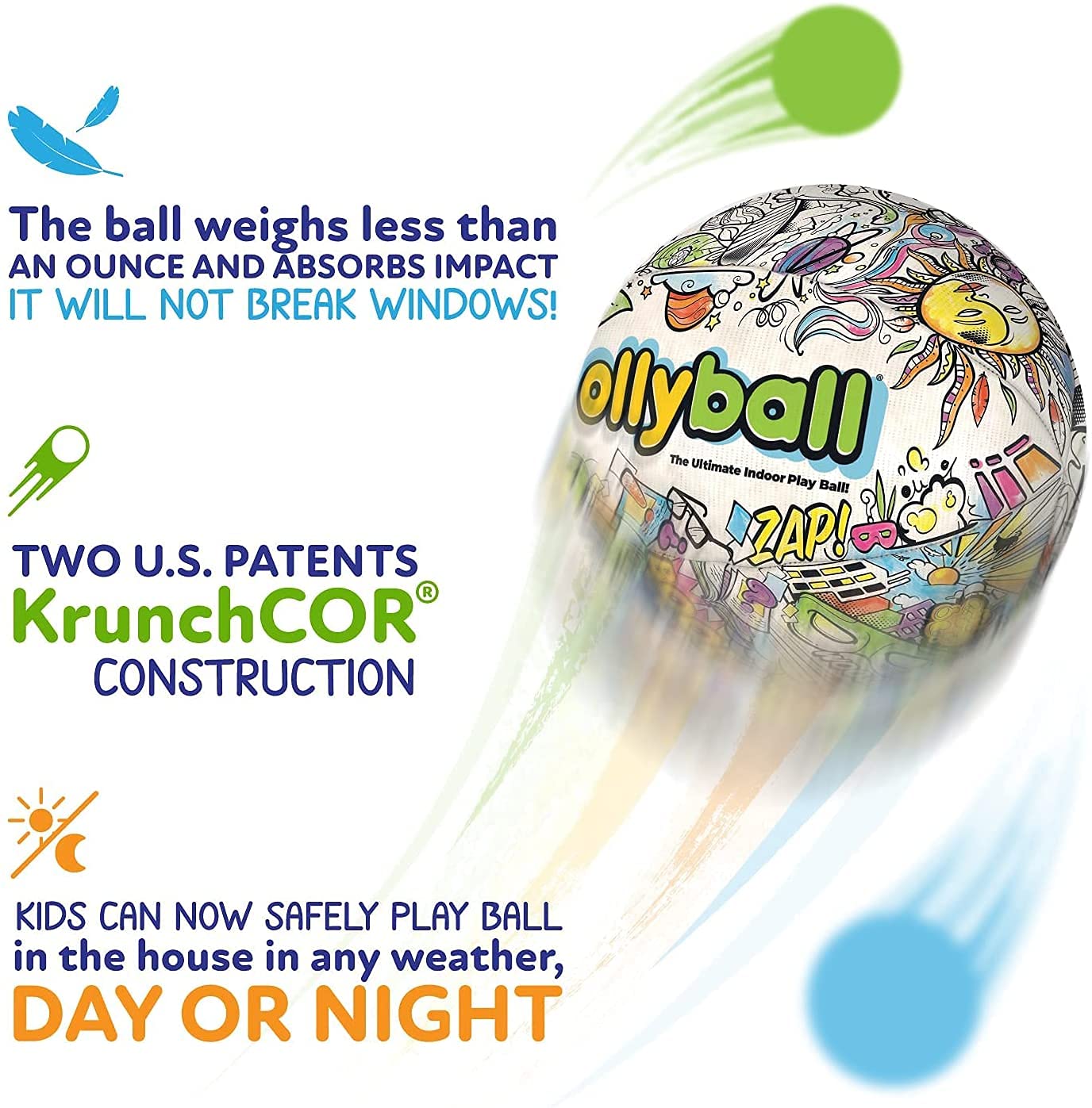Ollyball - The Ultimate Indoor Kickball for Kids and Parents! Kick it. Color it. Play Ball in The House.