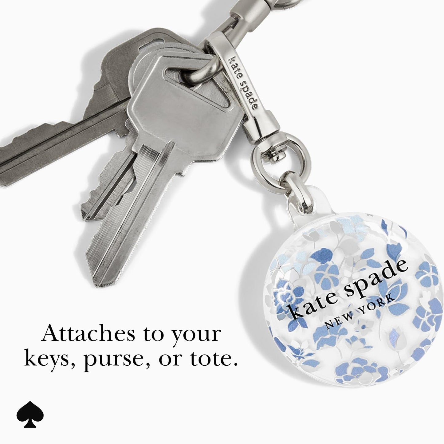 kate spade new york AirTag Holder with Metallic Ring Clip - Flowerbed Blue