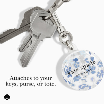 kate spade new york AirTag Holder with Metallic Ring Clip - Flowerbed Blue