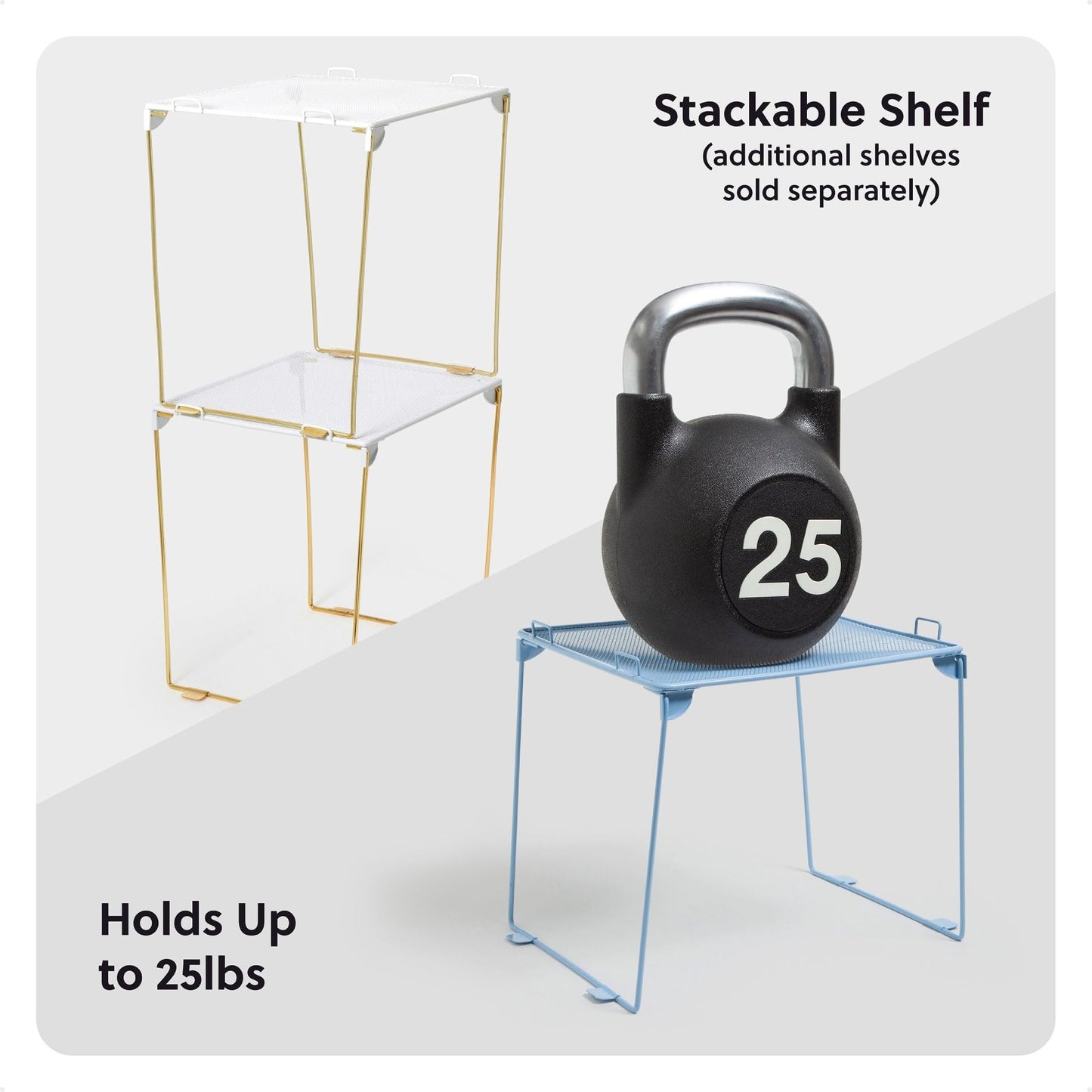 U Brands Mesh Locker Organizer Shelf, 11" x 10" x 12", White and Gold