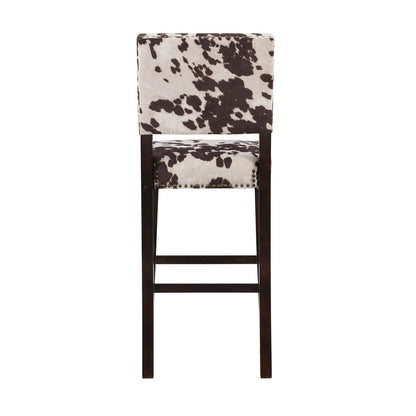 Cow Print Bar Stool with Frame in Dark Espresso Wood