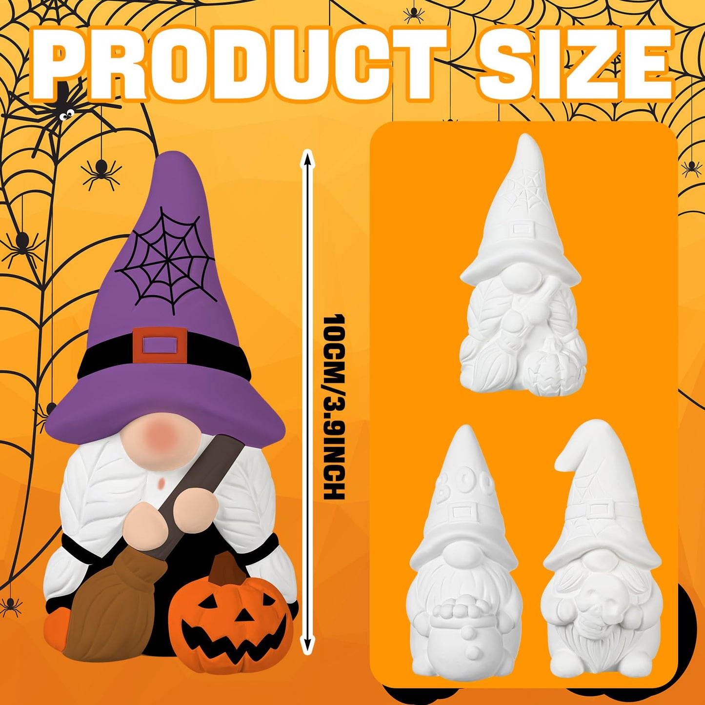 3 Pack Gnome Figurines, Halloween DIY Ceramic to Paint Craft Kit