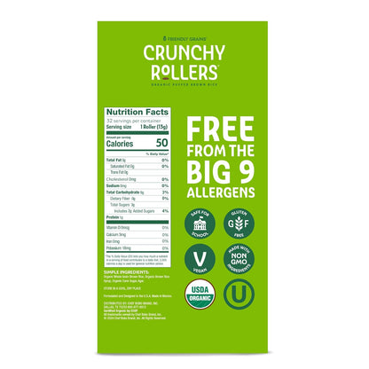 Original Brown Rice Crunchy Rollers - Organic Rice Healthy Snack Crispy Puffed Rolls for Adults and Kids - Friendly Grains (32 Count) **Exp 08/09/26** *Damaged Box*