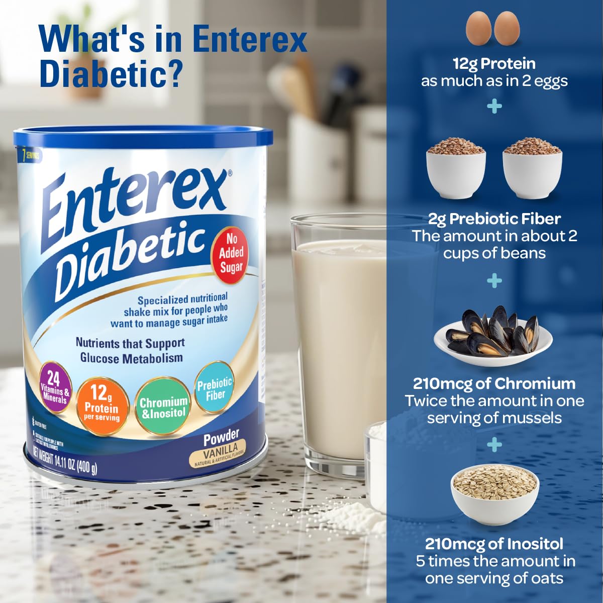 Ready-to-Mix Nutritionally Complete Powder – No Added Sugar, Gluten Free, Vanilla Flavor, 400g (7 Servings) (EXP 10/2028)