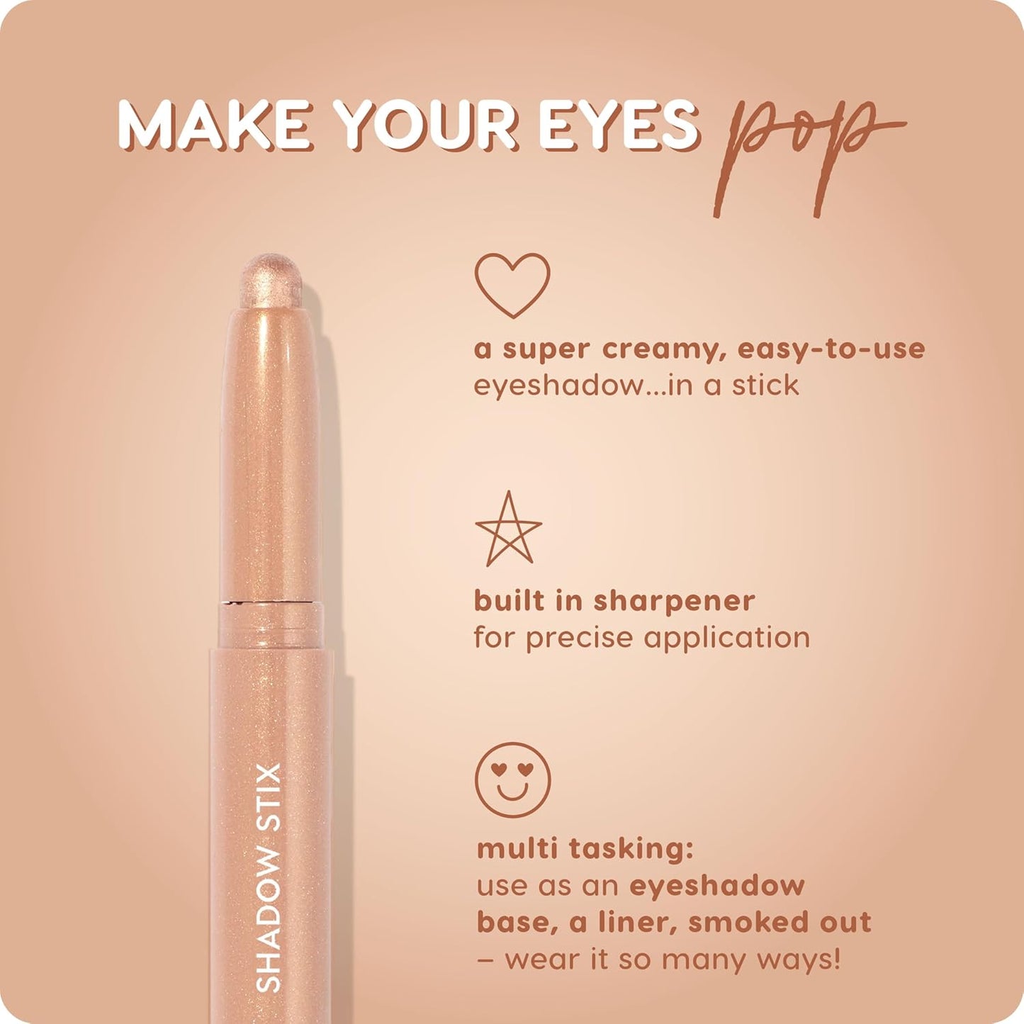 ColourPop Shadow Stix - Cream Eyeshadow Stick with Long-Lasting Color - Multi-Use Cream Makeup with a Built-In Sharpener & Precise Tip for Easy Application - Honey BB Metallic (0.05 oz)