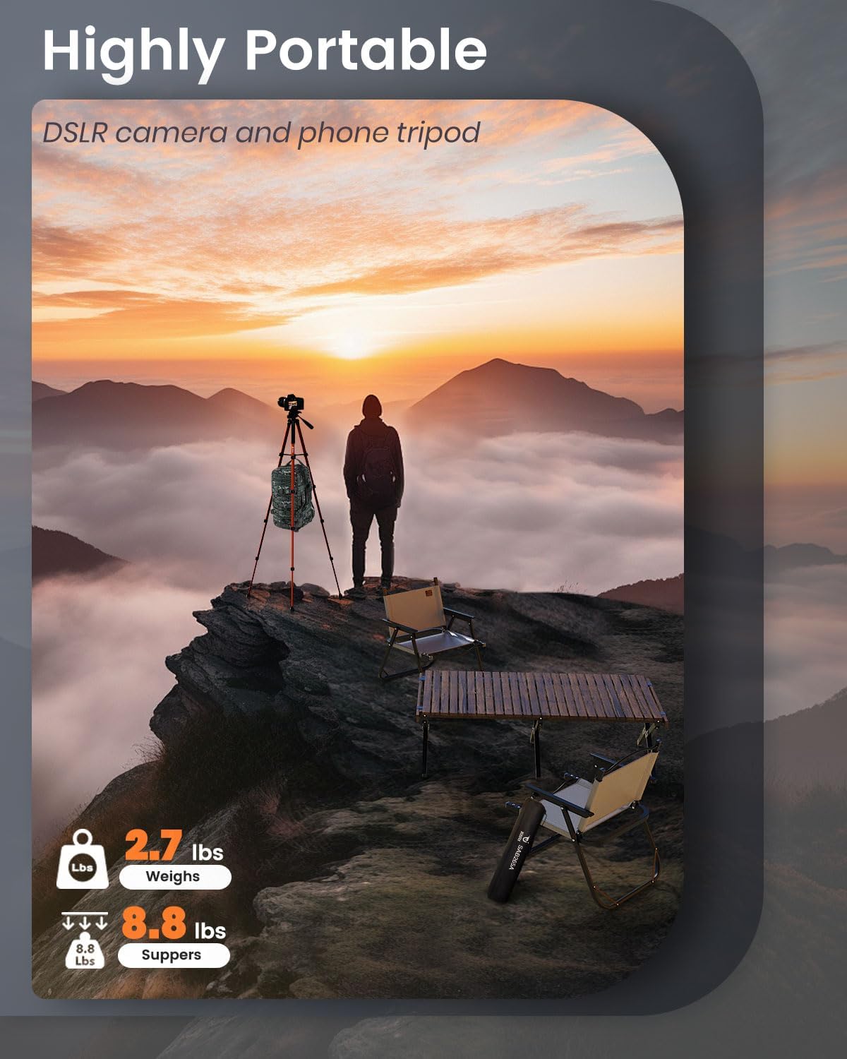 73 Inch Camera Tripod Stand, Aluminum Tripod with Phone Holder