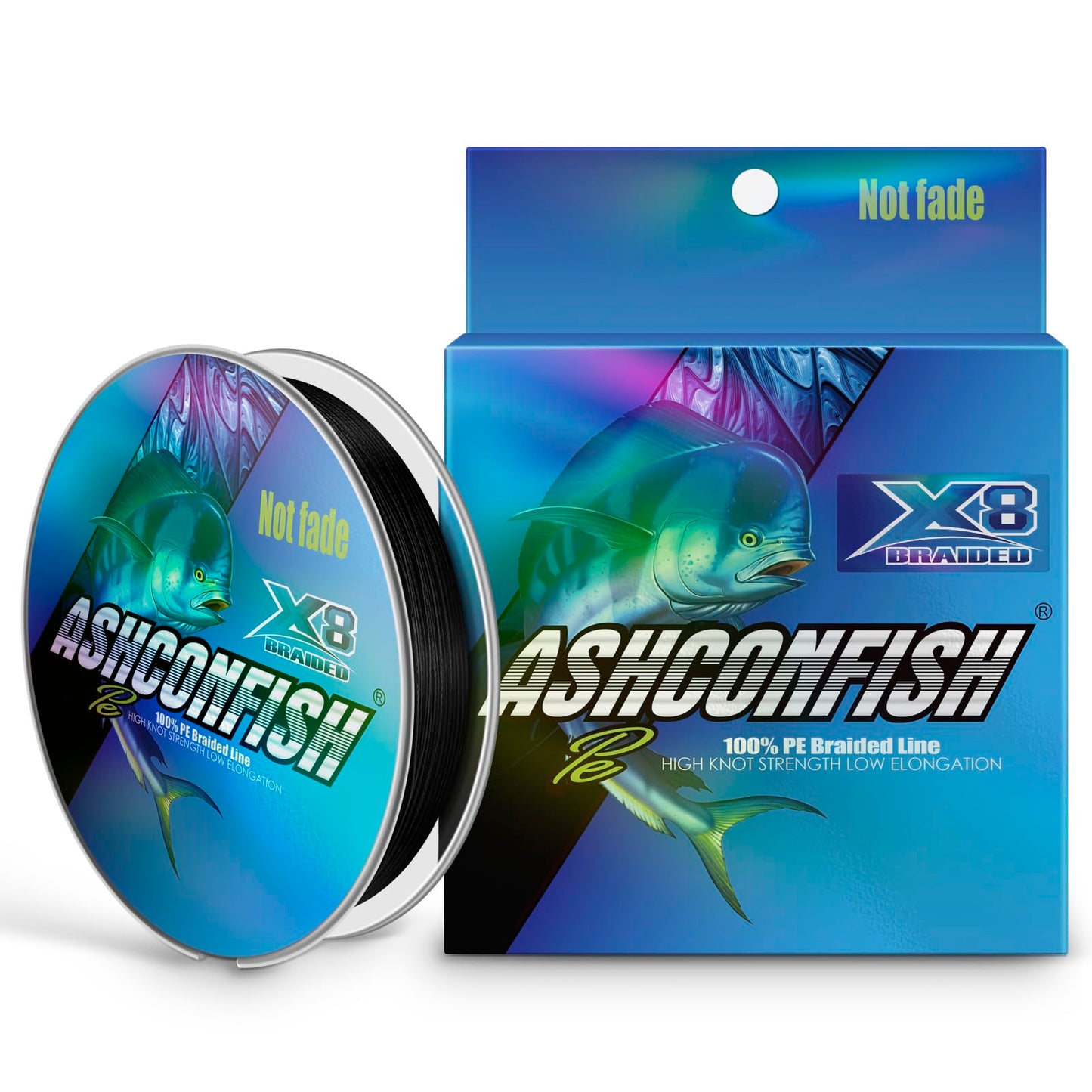 Ashconfish 8-Strand Braided Fishing Line, Black, 328 Yards, 8 lb