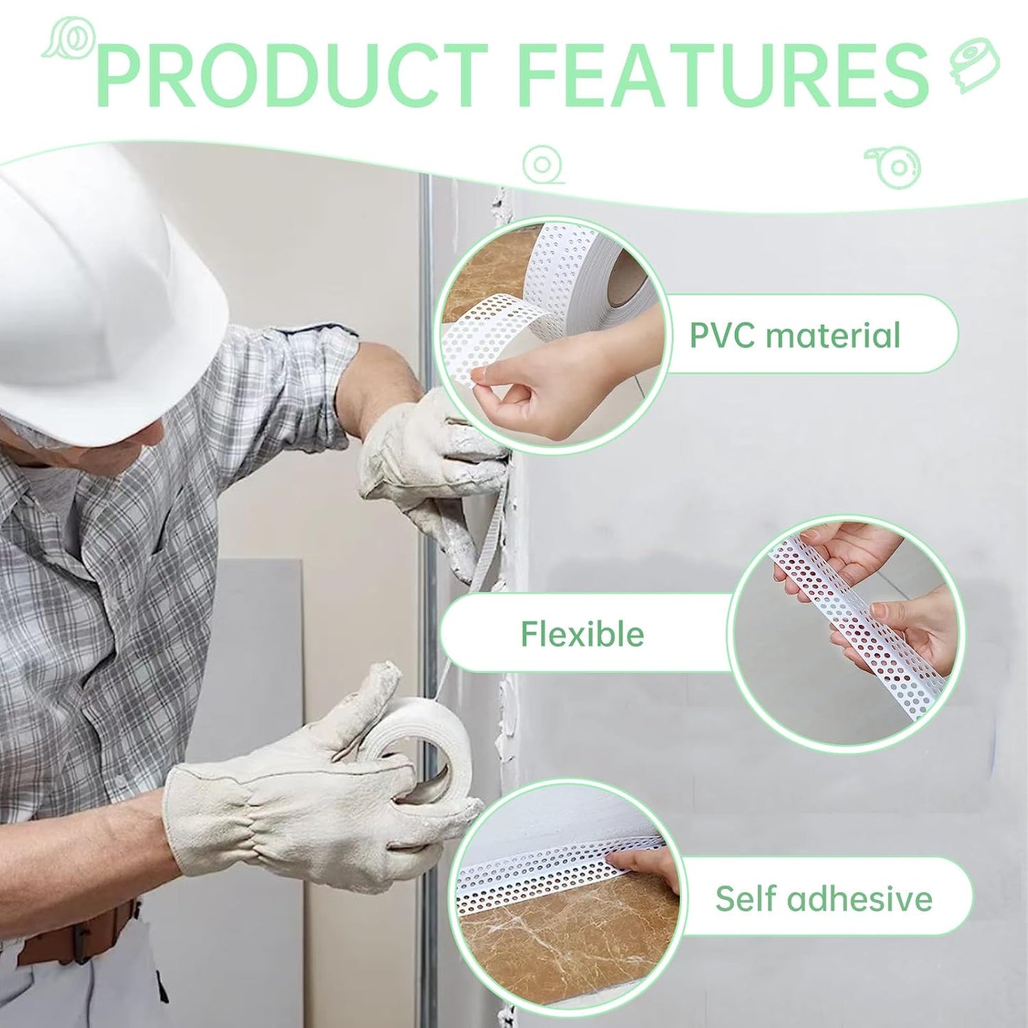 2Pcs 1.96 Inch Wide Self-Stick Drywall Tape, 132 Inch PVC