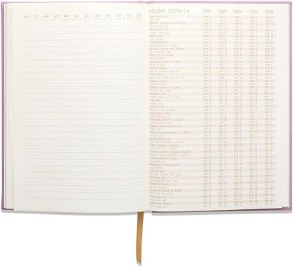 DesignWorks Ink Sueded Paper Journal Notebook with 160 Lined Pages, Ribbon Bookmark, and Storage Pocket for Work, Writing, Journaling, 5.75 x 8.125 - Lilac Purple with Gold Letter Notes