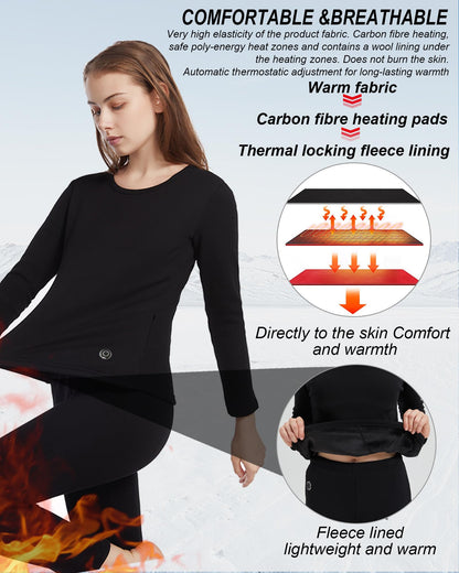 Size Medium Women's Heated Thermal Underwear Set 16 Heating Zones
