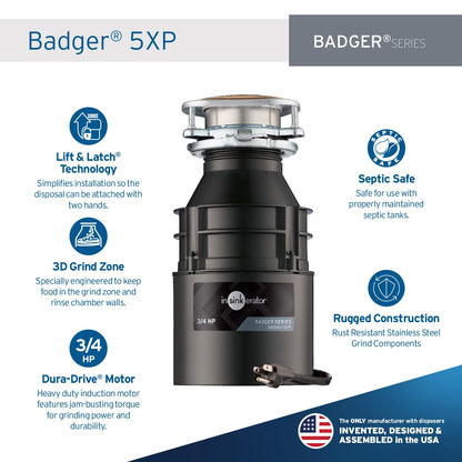 InSinkErator Badger 5XP 3/4 HP Garbage Disposal with Power Cord