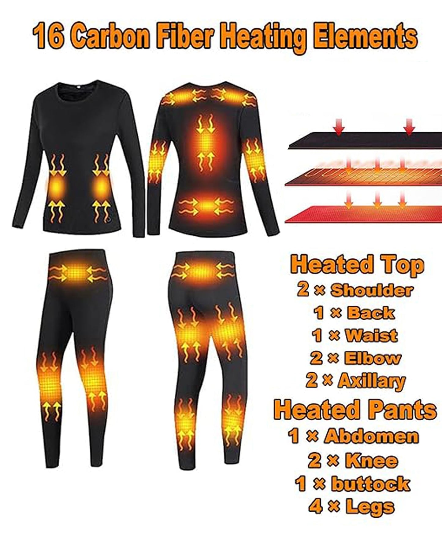 Size Medium Women's Heated Thermal Underwear Set 16 Heating Zones