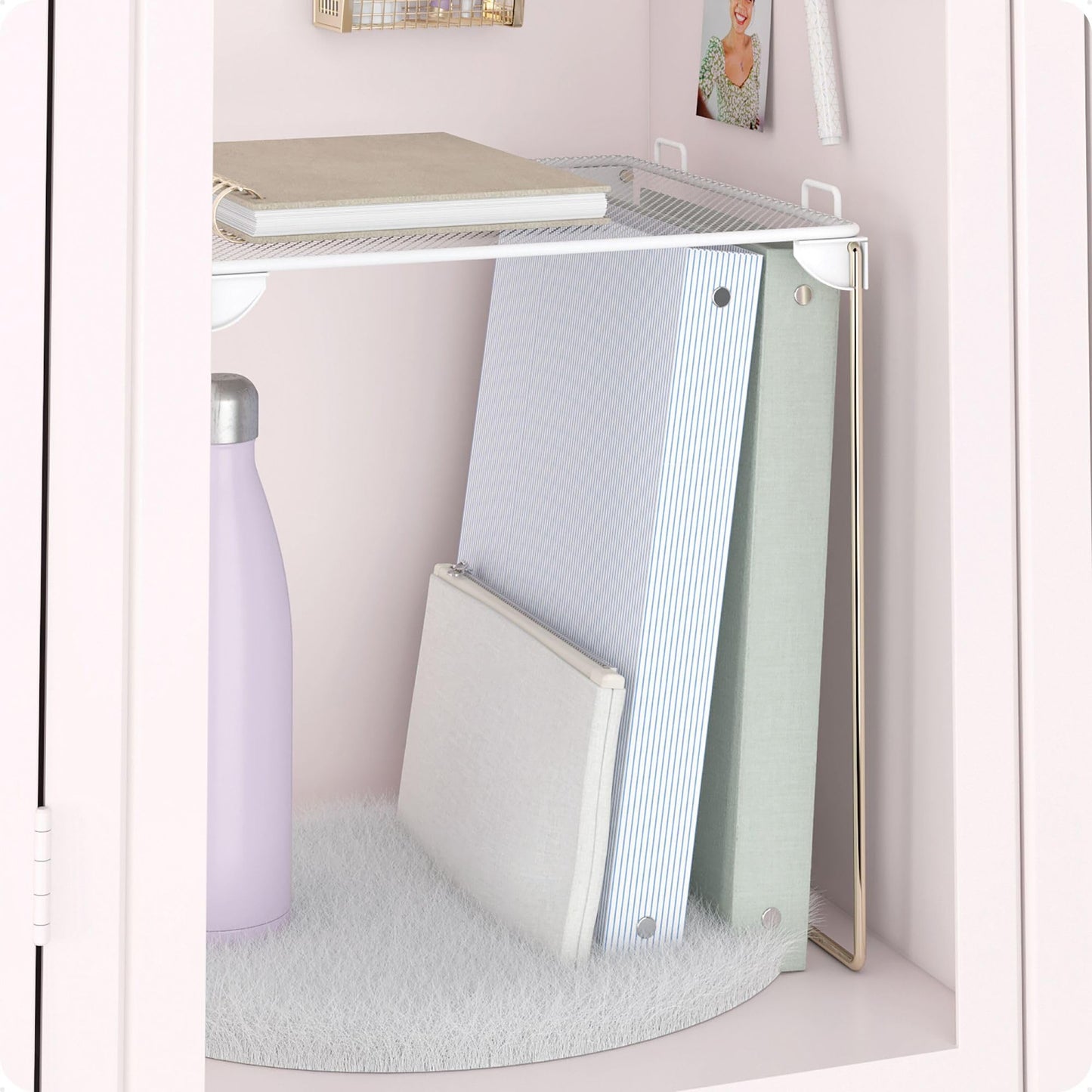 U Brands Mesh Locker Organizer Shelf, 11" x 10" x 12", White and Gold