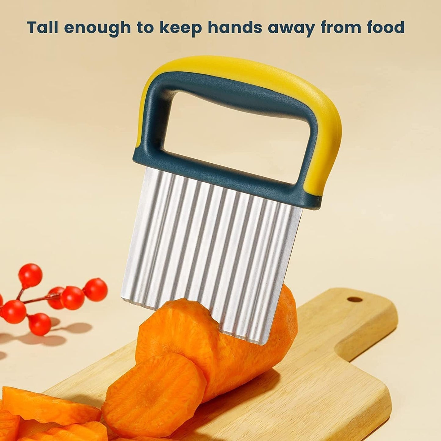 Stainless Steel Crinkle Cutter for Potatoes, Veggies, and Fries - Wavy Slicer for Curly and Waffle Fries - Pickle Slicer