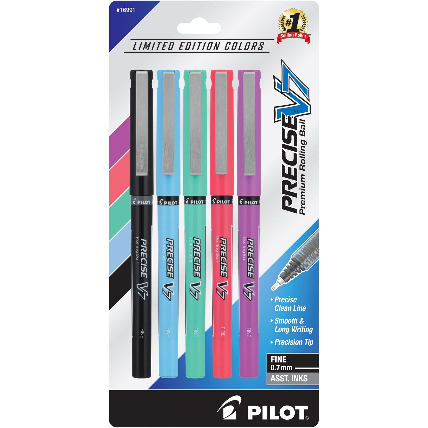 Pilot 16991 Precise V7 Roller Ball Pen, Stick, Fine 0.7 Mm 5/pack