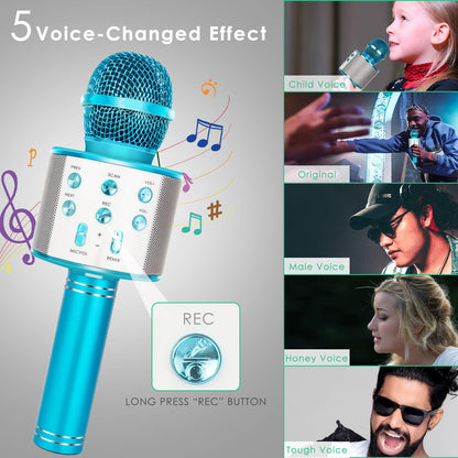 Wireless Bluetooth Karaoke Microphone for Kids (Blue)