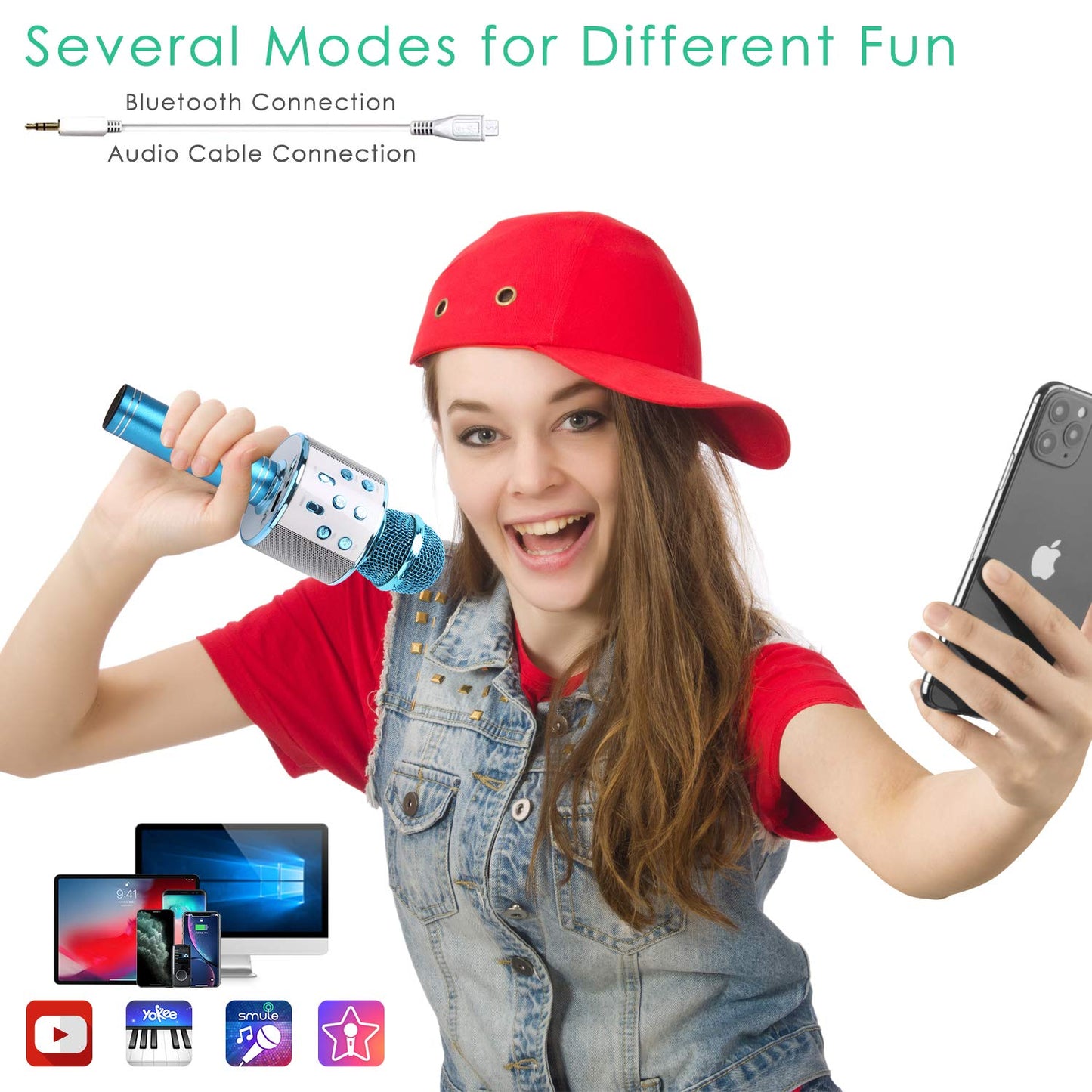 Wireless Bluetooth Karaoke Microphone for Kids (Blue)