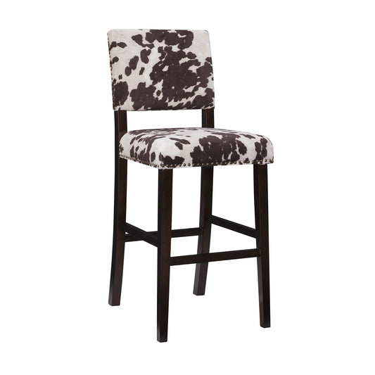 Cow Print Bar Stool with Frame in Dark Espresso Wood