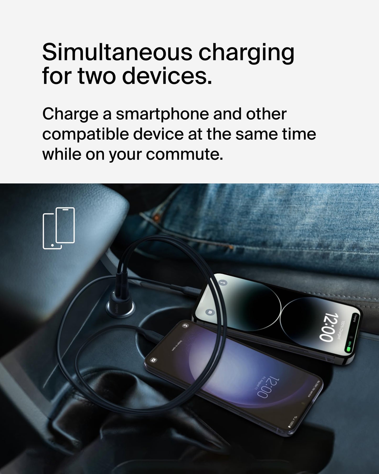Belkin BoostCharge 42W Car Charger + USB-C to Lightning Cable