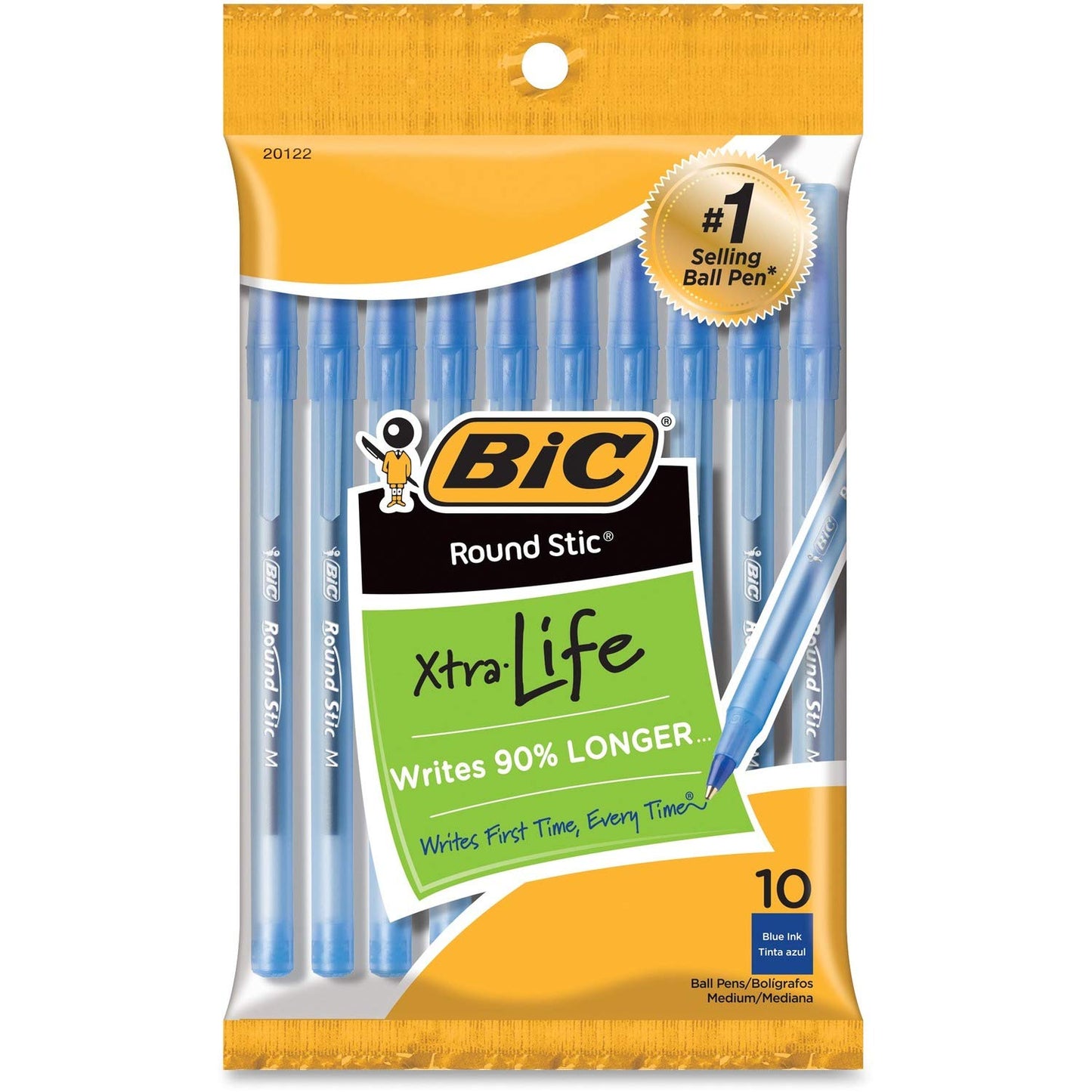 BIC Round Stic Ball Pen, Blue, 10 ct