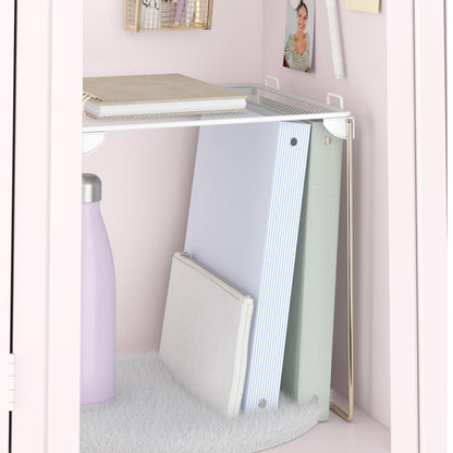 U Brands Mesh Locker Organizer Shelf, 11" x 10" x 12", White and Gold