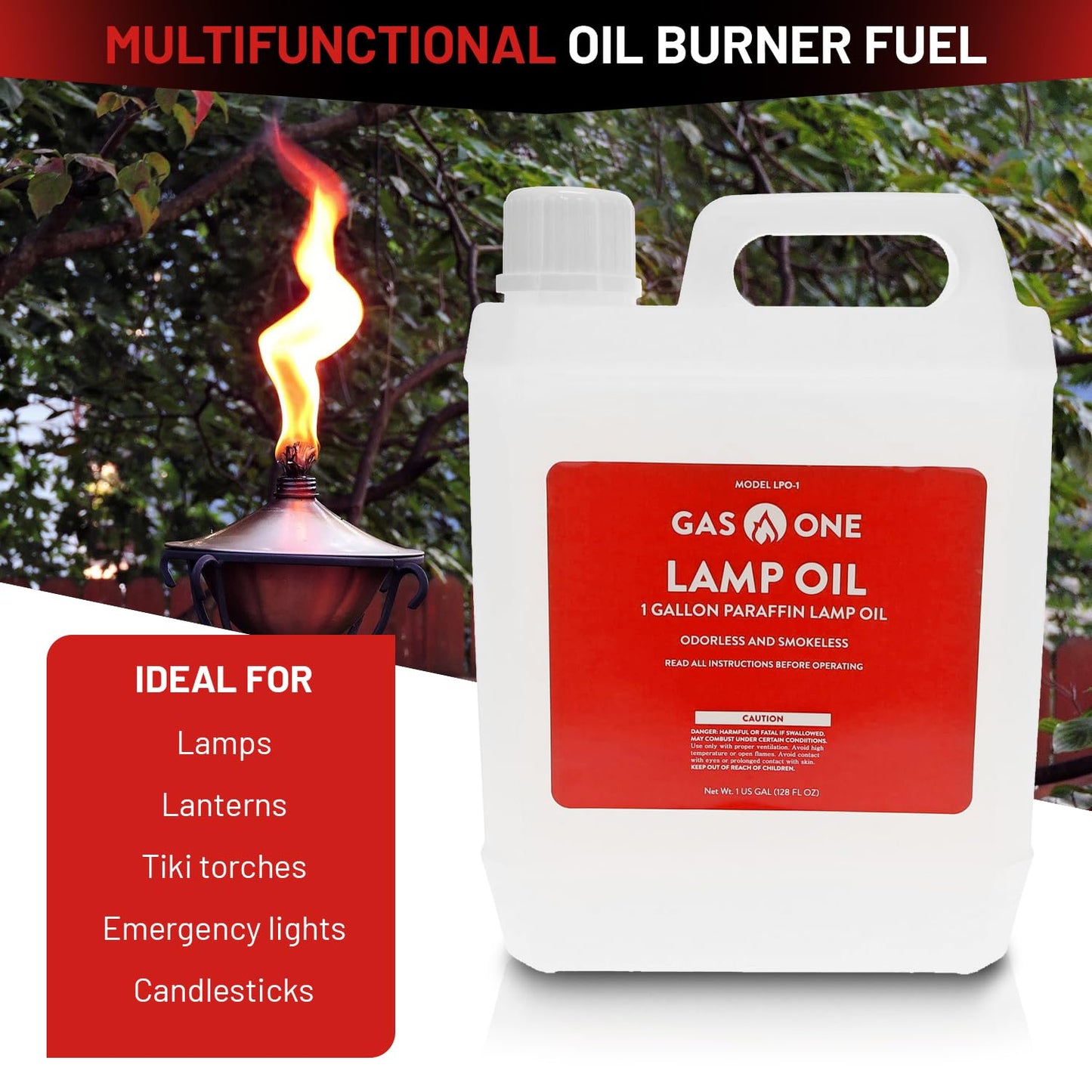 GasOne Liquid Paraffin Lamp Oil – 1 Gallon (128oz)