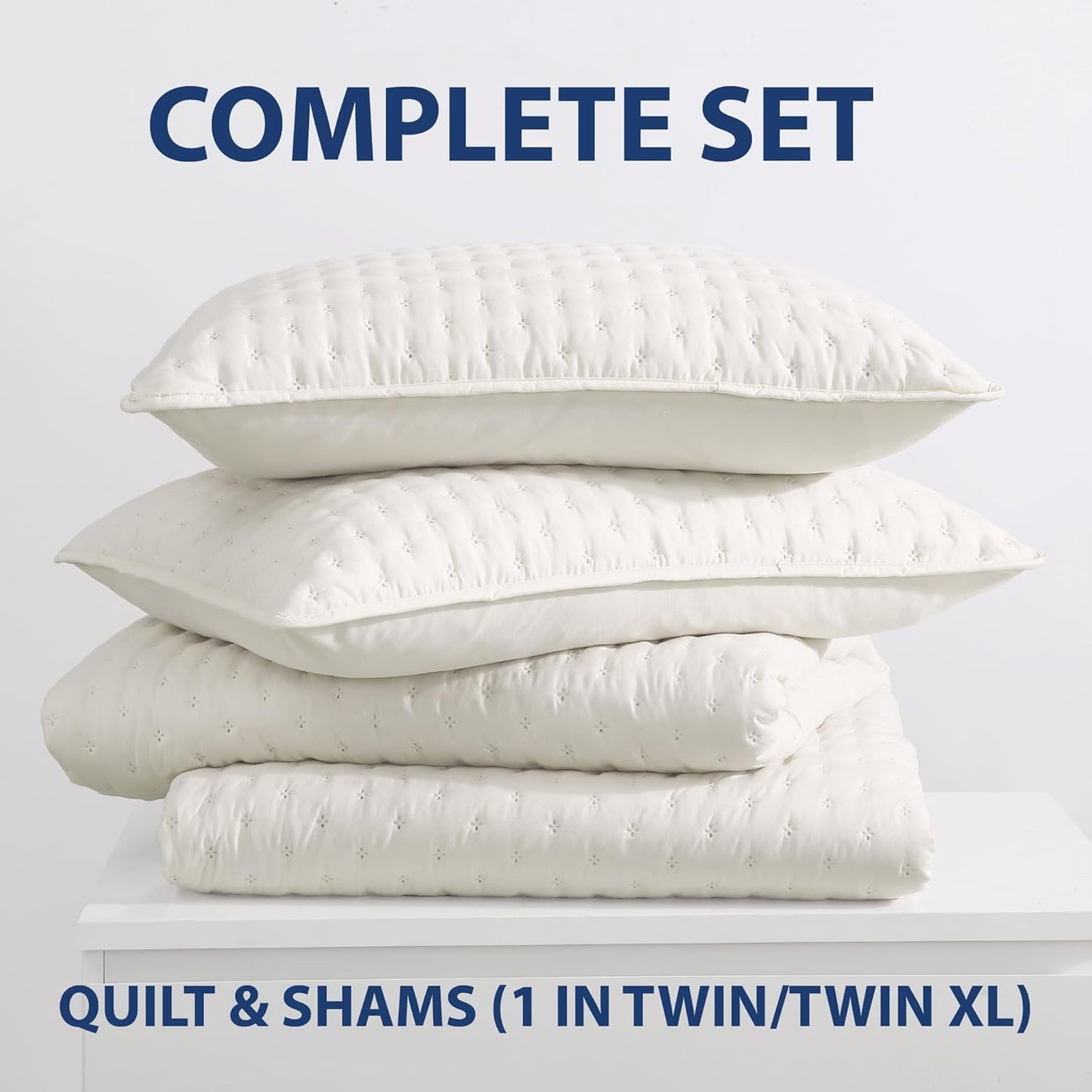 Ultrasonic Bubble Full/Queen 3PC Ultrasonic Microfiber Quatrefoil Quilt Set - Coconut Milk *Damaged Package*