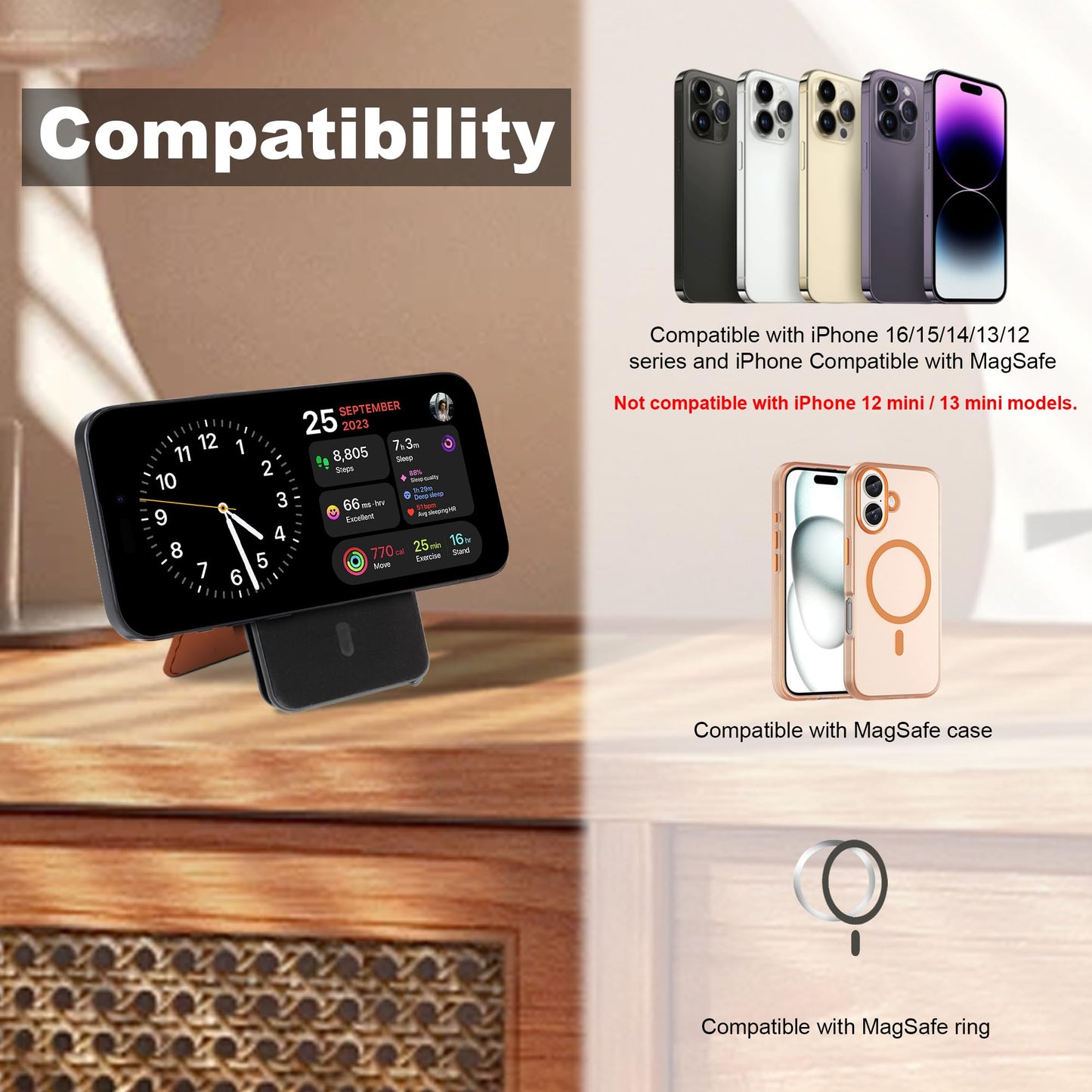 Magnetic Phone Card Holder Pop Up Wallet with Adjustable Stand Compatible with Magsafe (Brown)