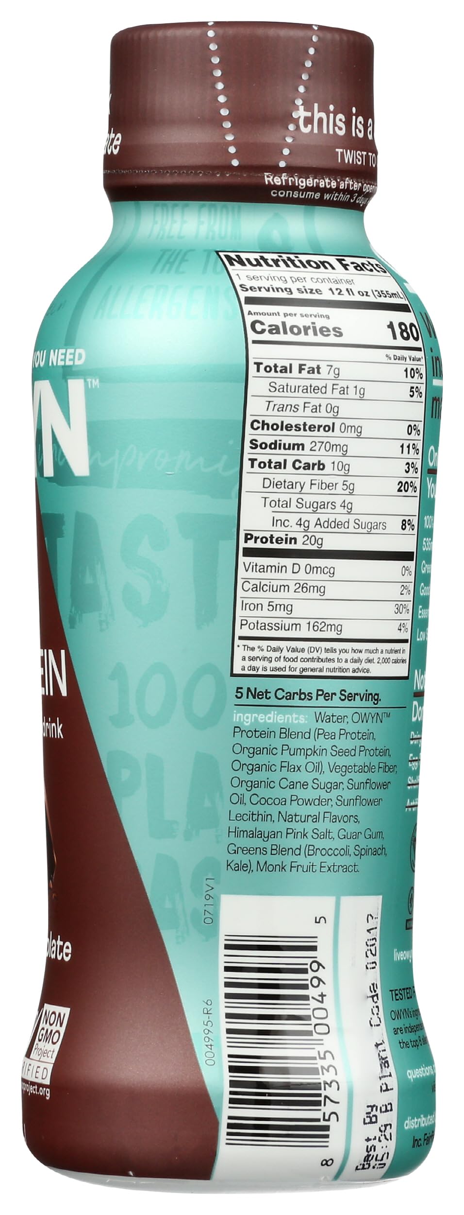 OWYN Dark Chocolate Plant-Based Protein Shake 12 oz (BB Mar 18 2027)