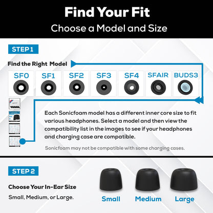 SONICFOAM Memory Foam Earbud Tips (6 Pack / 3 Pairs)