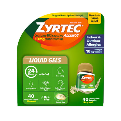 Zyrtec 24 Hour Allergy Relief Gel Capsules 40 Count (Exp. 05/2027)