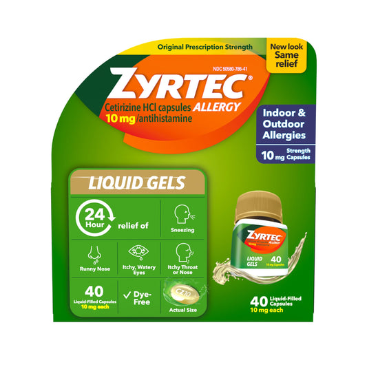 Zyrtec 24 Hour Allergy Relief Gel Capsules 40 Count (Exp. 05/2027)