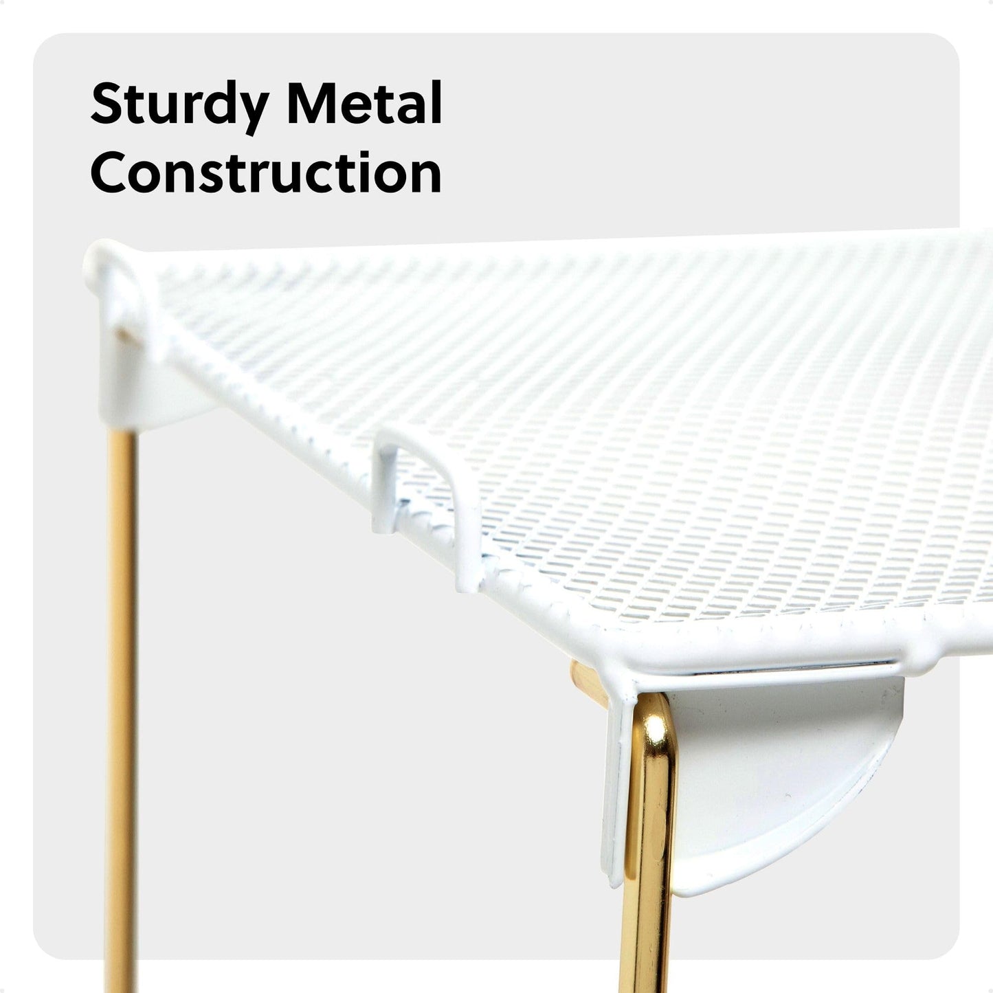 U Brands Mesh Locker Organizer Shelf, 11" x 10" x 12", White and Gold