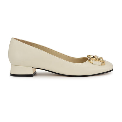 Women's 9M - Nine West Works Slip On Square Toe - Dress Pumps, Cream